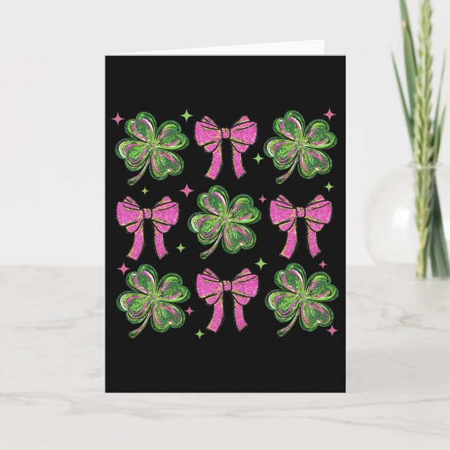 Söt Coquette Bow Shamrock Clover St Patricks Day  Kort (Framsida)