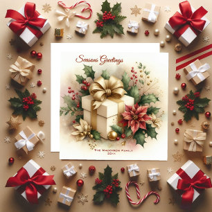 Söt Coquette Guldslinga Poinsettia Julkort