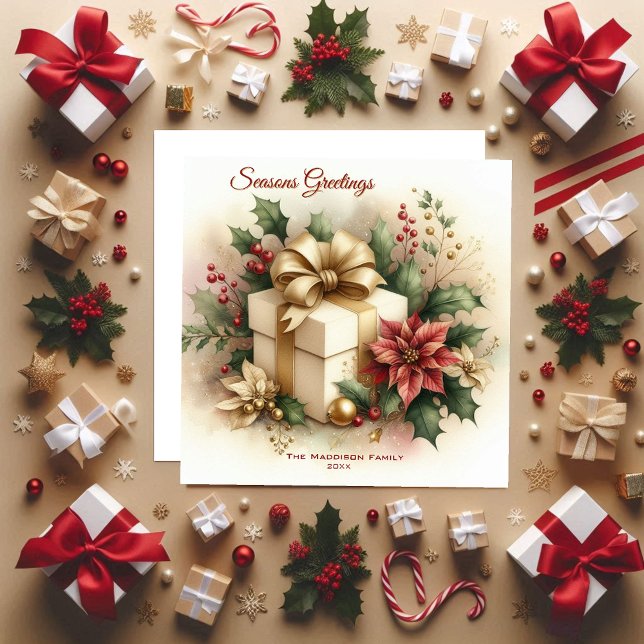 Söt Coquette Guldslinga Poinsettia Julkort (Skapare uppladdad)