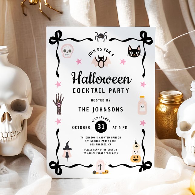 Söt Coquette Halloween Cocktailfest Inbjudningar (Cute Coquette Halloween Cocktail Party Invitation)