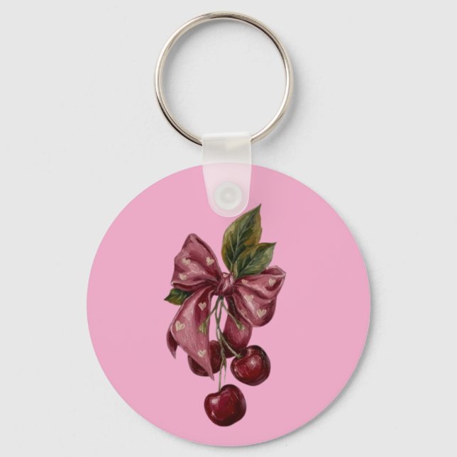 Söt Coquette Körsbärsband Rosa Estetik Nyckelring (Framsida)