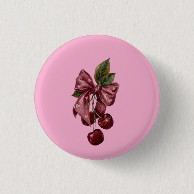 Söt Coquette Körsbärslinjal Rosa Estetik Knapp (Framsida)