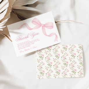 Söt Coquette Rosa Båge Flick Baby Shower Tack Kort