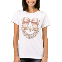 Söt Coquette Rosa Båge Mahjong Charm Dam T-Shirt