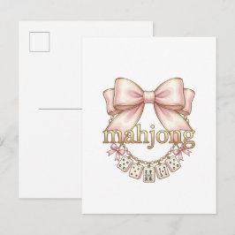 Söt Coquette Rosa Båge Mahjong Charm Kvinnors Meddelande Vykort