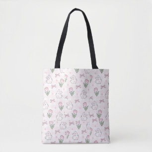 Söt Coquette Rosa Band/ Vit Kanin Totebag Tygkasse