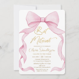 Söt Coquette Rosa Bandbågar Bat Mitzvah Inbjudningar
