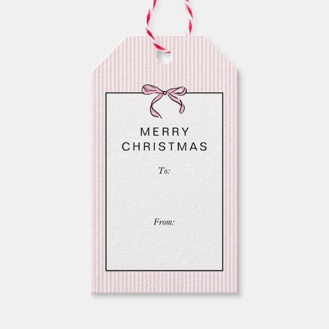 Söt Coquette Rosa Slinga God Jul Presentetikett (Framsidan)