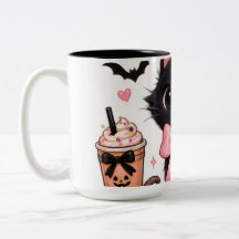 Söt Coquette Svart Katt Halloween med Rosa Slingor
