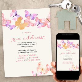 Söt Coral Butterfly Jag har en Ny adress Flytta Meddelande