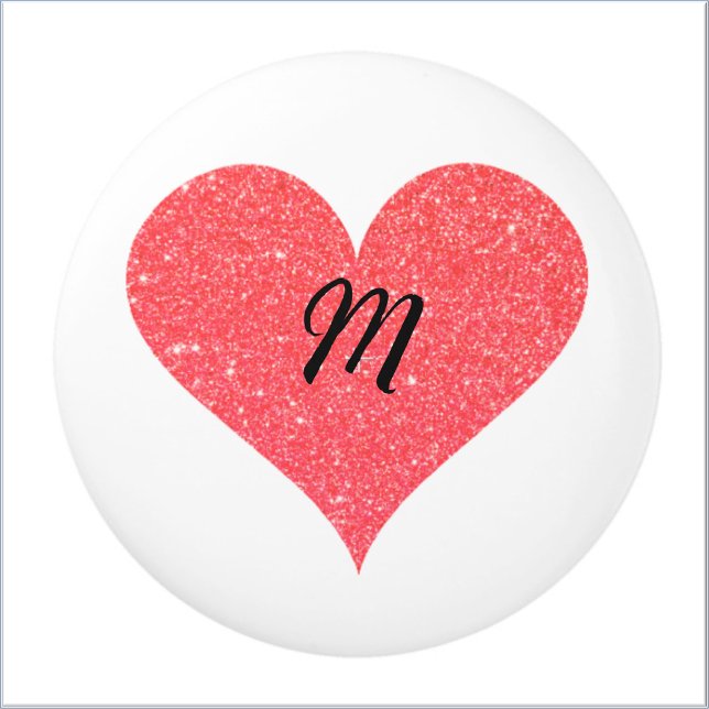 Söt Coral Glitter Heart med initial Knopp (Skapare uppladdad)