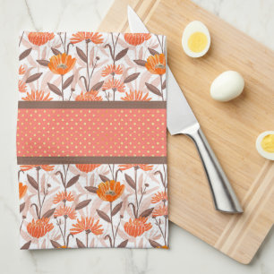 Söt Coral & Orange Blommigt Panel Kökshandduk