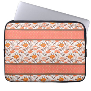 Söt Coral & Orange Blommigt Panel Laptop Fodral