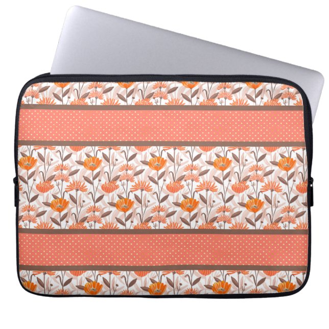 Söt Coral & Orange Blommigt Panel Laptop Fodral (Framsidan)