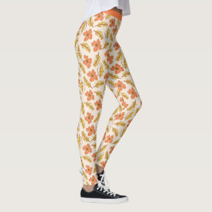 Söt Coral Salmon Blommigt Foliage Flowers Yoga Leggings