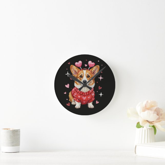 Söt Corgi Alla Hjärtans Dag Hjärtan Rund Klocka (Hem)