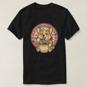 Söt Corgi äter Ramen Kawaii Japansk Nudel  T Shirt