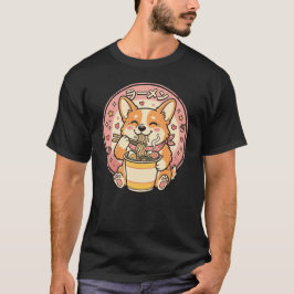 Söt Corgi äter Ramen Kawaii Japansk Nudel  T Shirt
