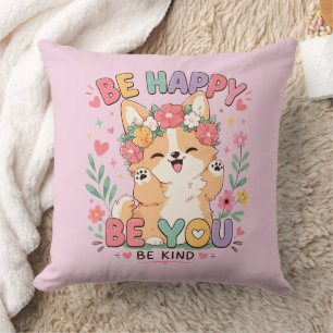 Söt Corgi Blommig Krona Var Glad Var Du Var Snäll Kudde