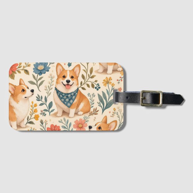 Söt Corgi Blommig Trädgårdsmönster Bagagebricka (Framsida horisontal)