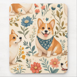 Söt Corgi Blommig Trädgårdsmönster Musmatta