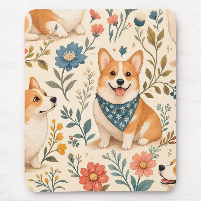 Söt Corgi Blommig Trädgårdsmönster Musmatta (Framsidan)