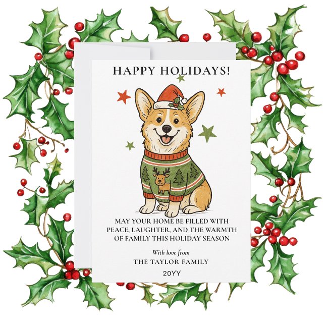 Söt Corgi Ful Julbock Tröja Julen (Cute Corgi Ugly Reindeer Sweater Christmas Holiday Card
)