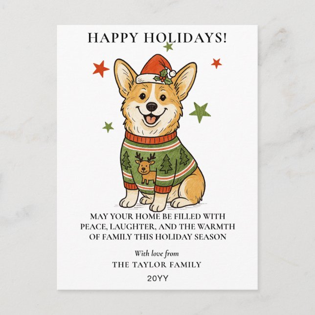 Söt Corgi ful Julsvans Julen Helg Vykort (Framsida)