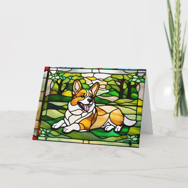 Söt Corgi Glasmosaik Kort (Framsida)