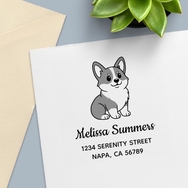 Söt Corgi Hund Adress Självfärgande Stämpel (Skapare uppladdad)
