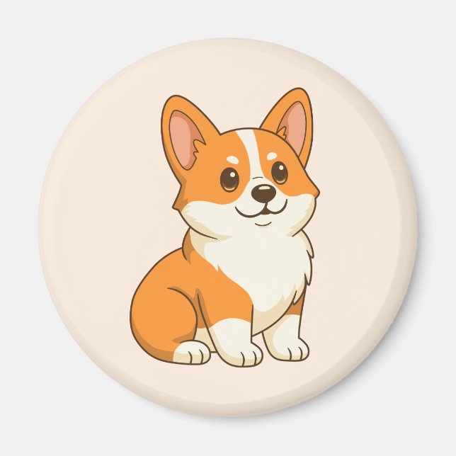 Söt Corgi Hund Beige Magnet (Framsidan)