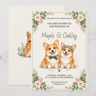 Söt Corgi Hund Bröllopsinbjudan Blommig Rustik Inbjudningar