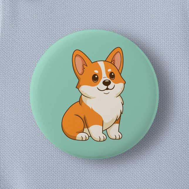 Söt Corgi Hund Grön Knapp (Skapare uppladdad)