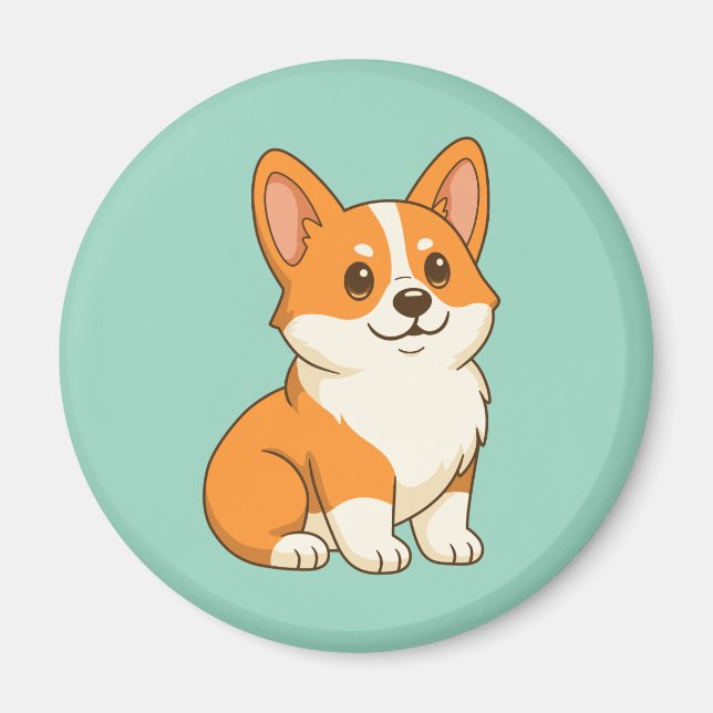 Söt Corgi Hund Grön Magnet (Framsidan)