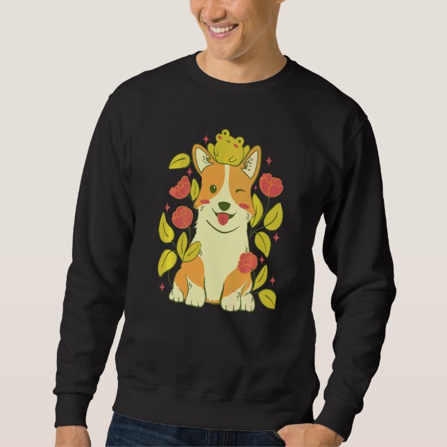 Söt Corgi Hund Och Groda  1 Lång Ärmad Tröja (Framsida)