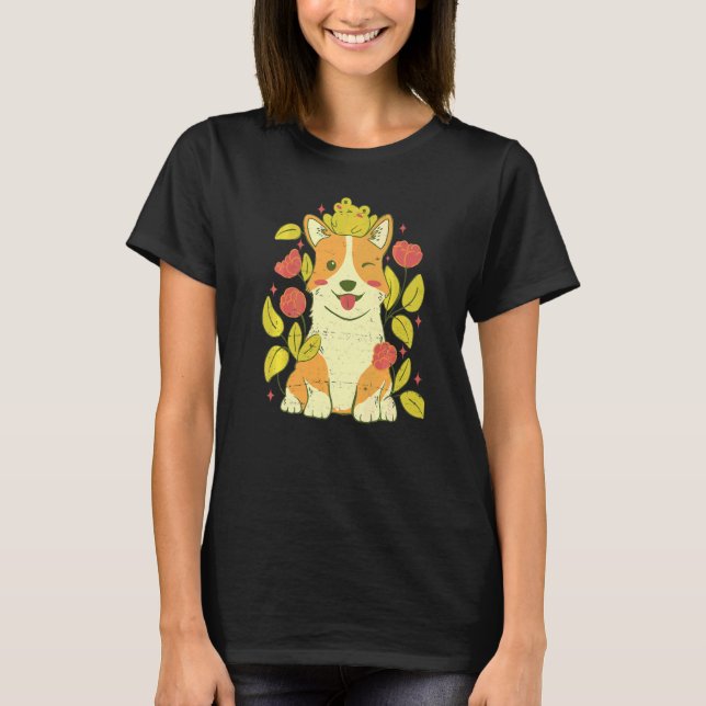 Söt Corgi Hund Och Groda   T Shirt (Framsida)