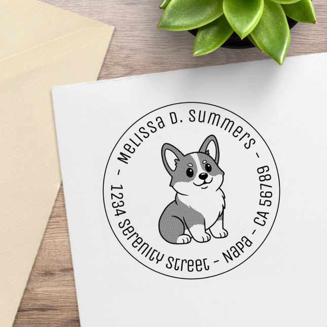 Söt Corgi Hund Rund Adress Stämpel (Skapare uppladdad)
