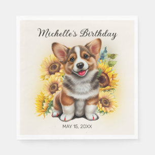 Söt Corgi Hund Solroser Födelsedag Pappersservett