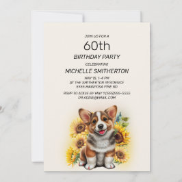 Söt Corgi Hund Solrosor 60-årsdag Inbjudningar