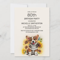 Söt Corgi Hund Solrosor 80-årsdag