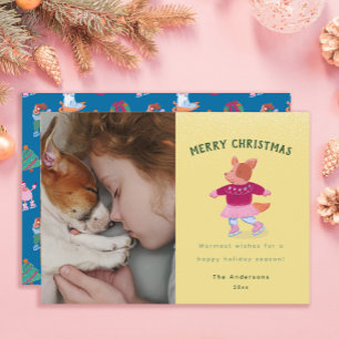 Söt Corgi Isdans Gul Senap Christmas Julkort