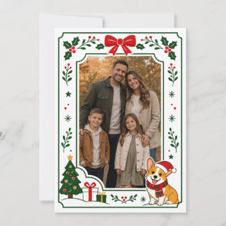 Söt Corgi Jul Familj Foto Ram Kort