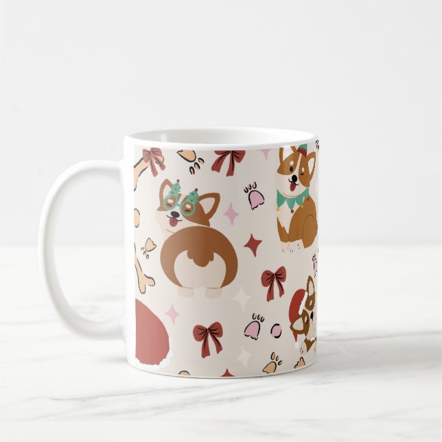 Söt Corgi Jul Sömlös Mönster Kaffemugg (Vänster)