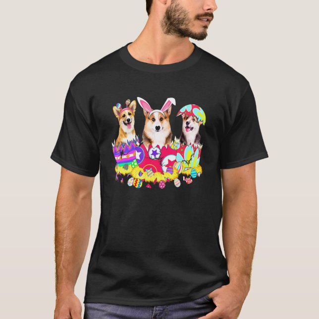 Söt Corgi Kanin Påskdag Hund T Shirt (Framsida)