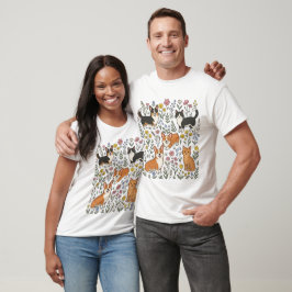 Söt Corgi Katt Vildblomma T-Shirt