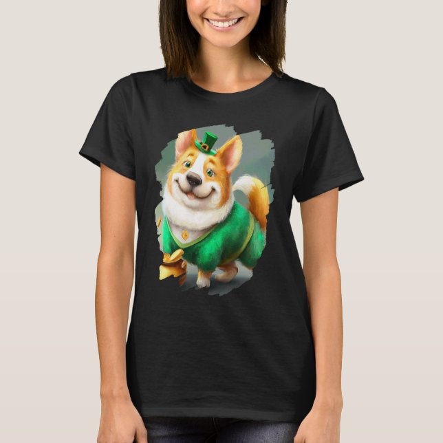 Söt Corgi Leprechaun Hund St. Patricks Day  5 T Shirt (Framsida)