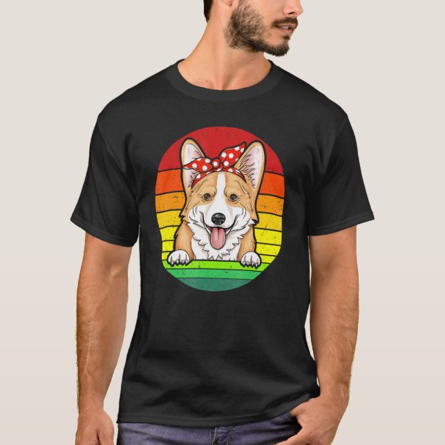 Söt Corgi Mamma Röda Prickar Retro Valp Regnbåge H T Shirt (Framsida)