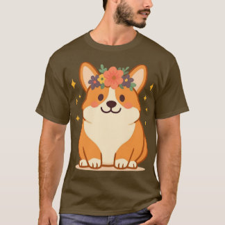 Söt Corgi med blomkrona T Shirt
