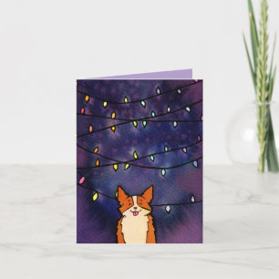 Söt Corgi Med Festliga Ljus Vattenfärg Helgkort