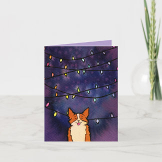 Söt Corgi Med Festliga Ljus Vattenfärg Helgkort